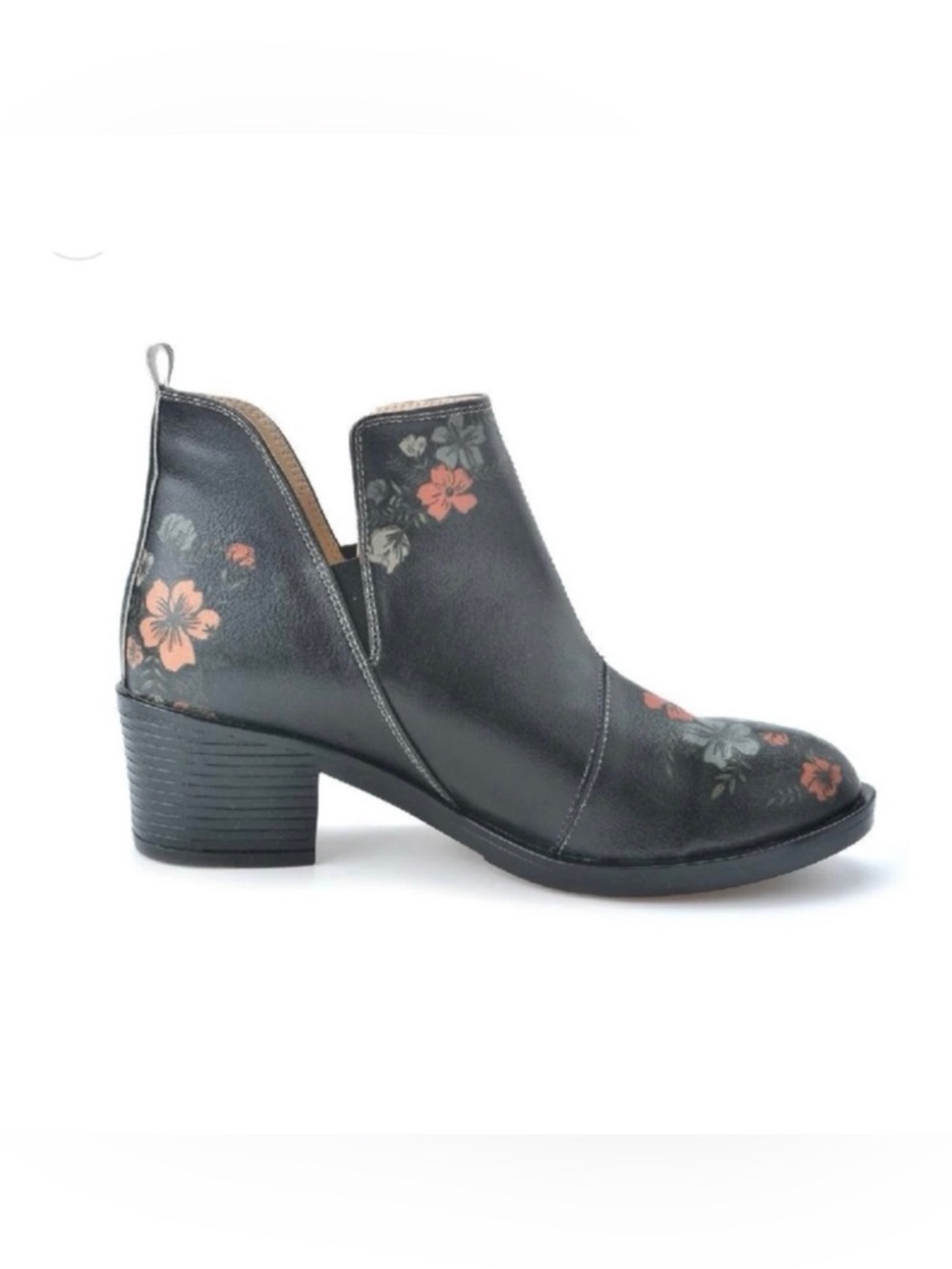 GOBY | Black Floral Print Leather Ankle Boots Booties Sz. 40 or a‎ Sz. 9.5
